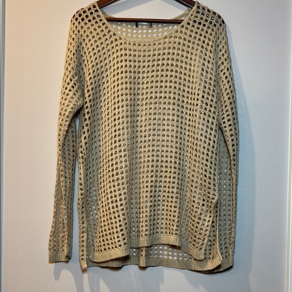 Cream Textured‎ Knit Crew Neck Sweater
